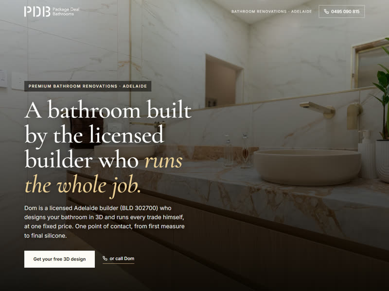 Package Deal Bathrooms landing page: A bathroom built by the licensed builder who runs the whole job