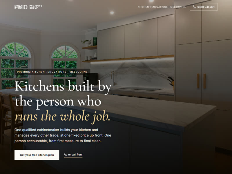 PMD Projects Group landing page: Kitchens built by the person who runs the whole job
